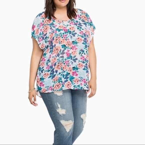 TORRID Floral Chiffon Bow Back Tunic Top - Picture 6 of 6